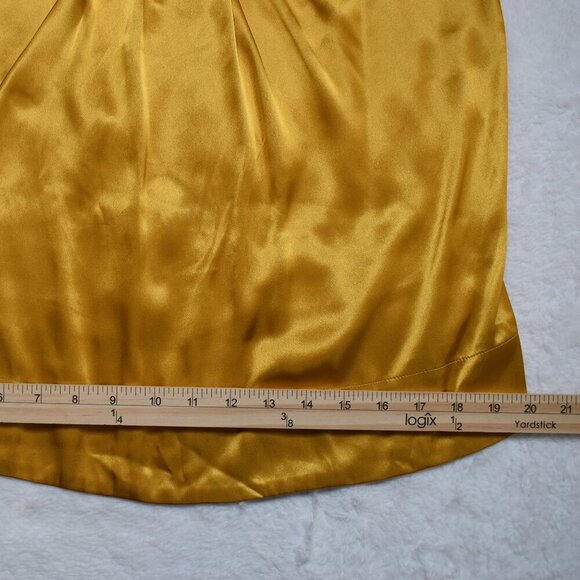 New York & Co Satin Blouse XS Draped Mustard Whimsigoth Holiday Party Cocktail - Picture 13 of 15